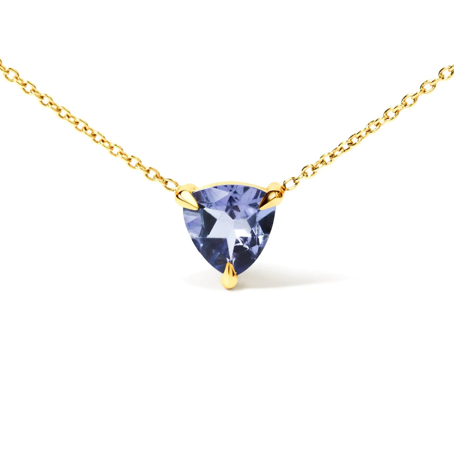 14k Yellow Gold 3-Prong Martini Set Blue Tanzanite Trillion Solitaire 18" Pendant Necklace