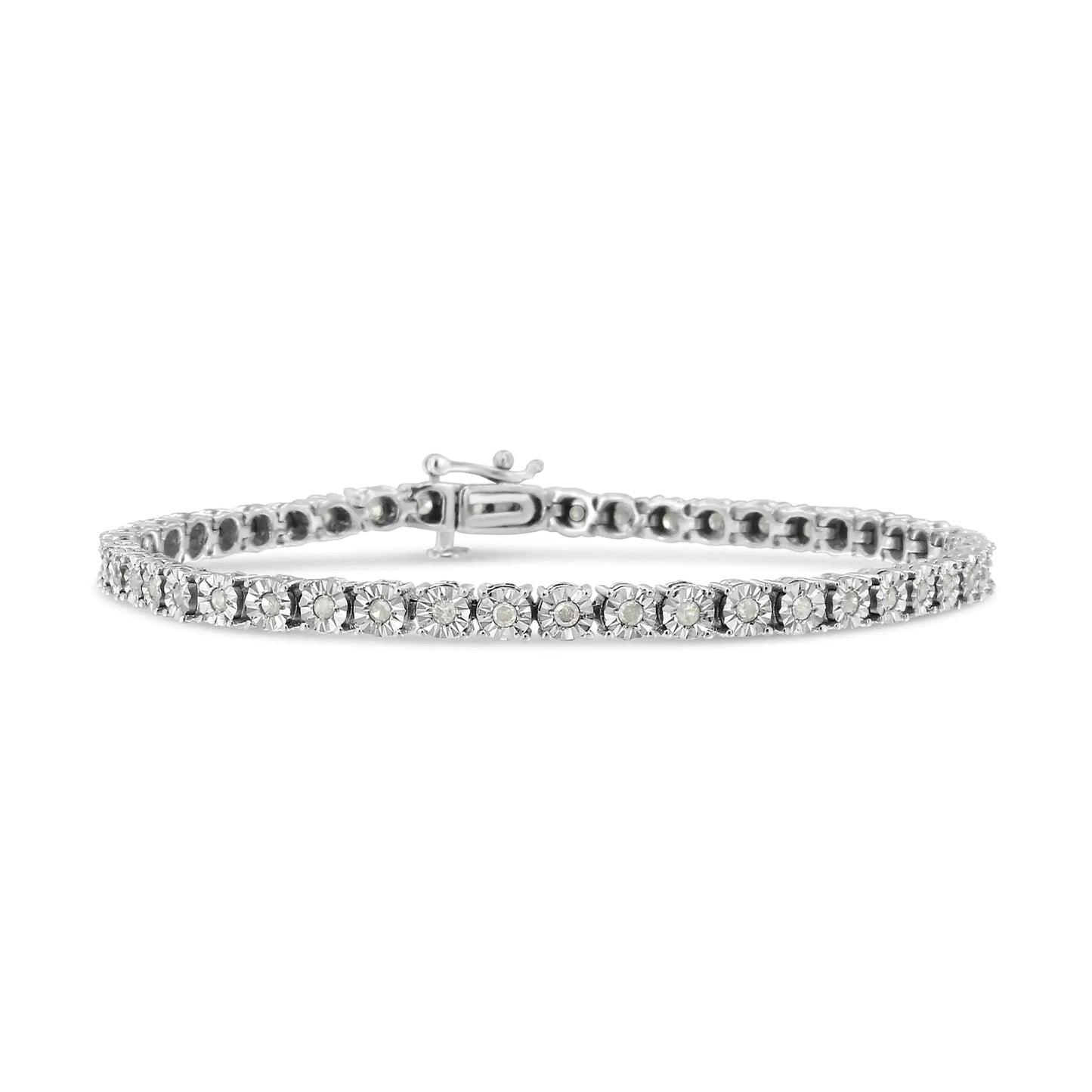 10k White Gold 1.0 Cttw Round-Cut Diamond Miracle Plate Tennis 7" Bracelet (I-J Color, SI2-I1 Clarity)