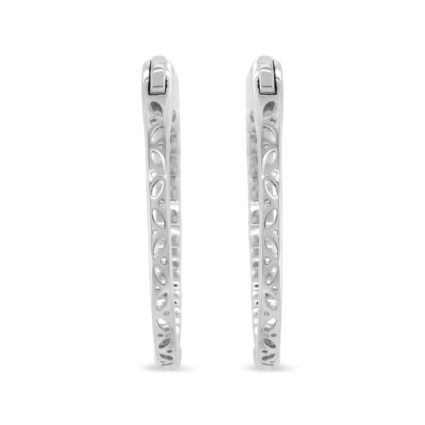 14K White Gold 1 3/4 Cttw Round and Baguette Diamond Hoop Earrings - (H-I Color, SI2-I1 Clarity)