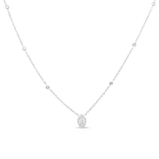 14K White Gold 1/3 Cttw Round Diamond Marquise Shaped Station Necklace - (H-I Color, SI1-SI2 Clarity) - 18"