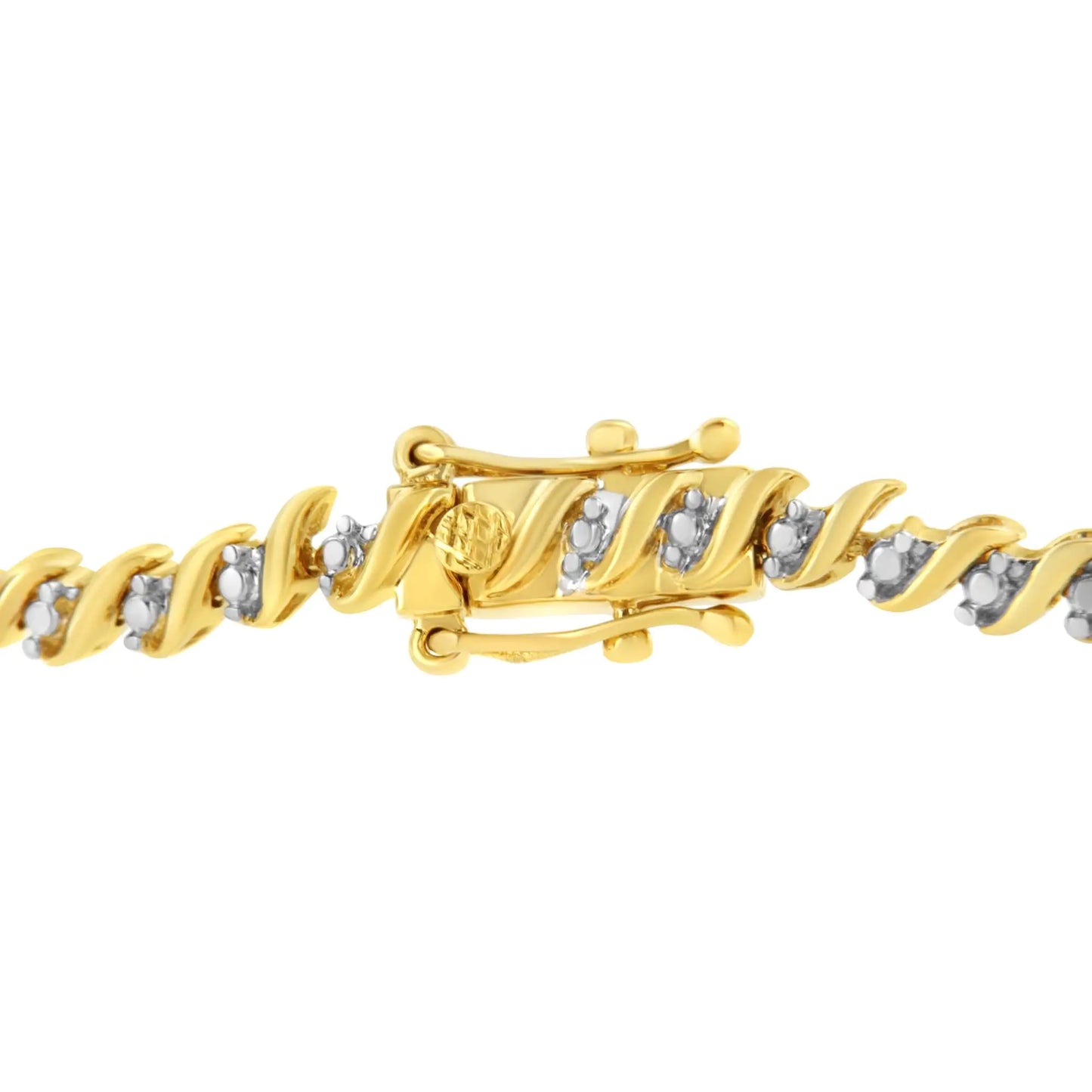 10K Yellow Gold Plated .925 Sterling Silver 1/2 Cttw 2-Prong Set Diamond S Link Tennis Bracelet (I-J Color, I3 Clarity)- 7.25"