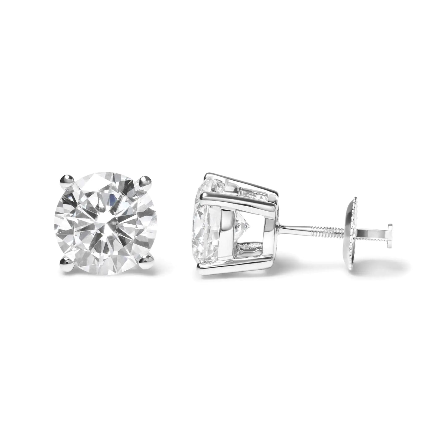 IGI Certified 14K White Gold 5.00 Cttw Round Brilliant-Cut Lab Grown Diamond Classic 4-Prong Stud Earrings with Screw Backs (F-G Color, SI1 Clarity)