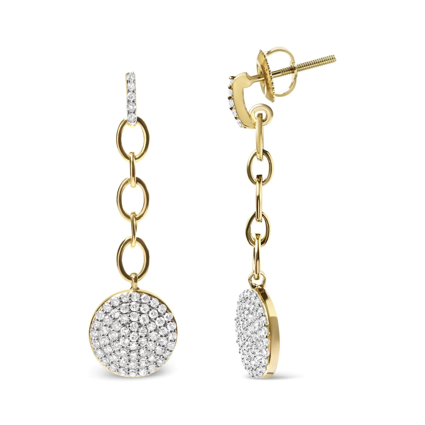 18K Yellow Gold Plated .925 Sterling Silver 1.0 Cttw Diamond Composite Cluster Dangle Chain Earrings (I-J Color, I1-I2 Clarity)