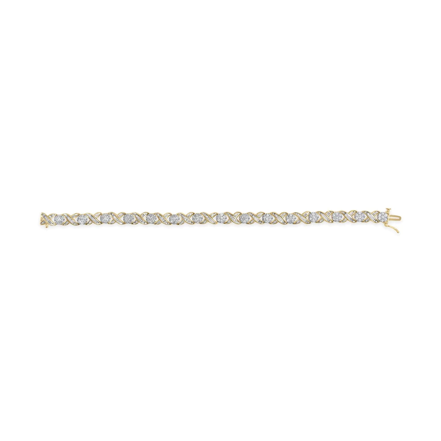 10K Yellow Gold 3.00 Cttw Round-Cut and Baguette-Cut Diamond 'XOXO' Floral Design 7.50" Bracelet (J-K Color, I1-I2 Clarity)