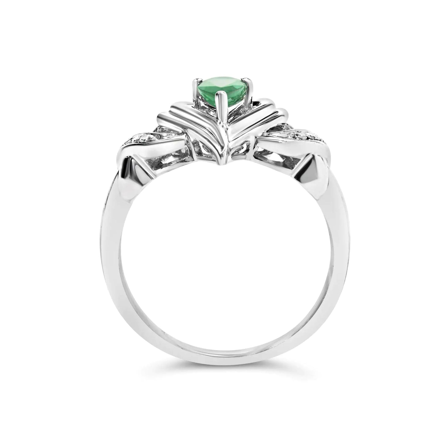 .925 Sterling Silver 6x4mm Pear Emerald Gemstone with Diamond Accent Heart Promise Ring (H-I Color, SI1-SI2 Clarity)