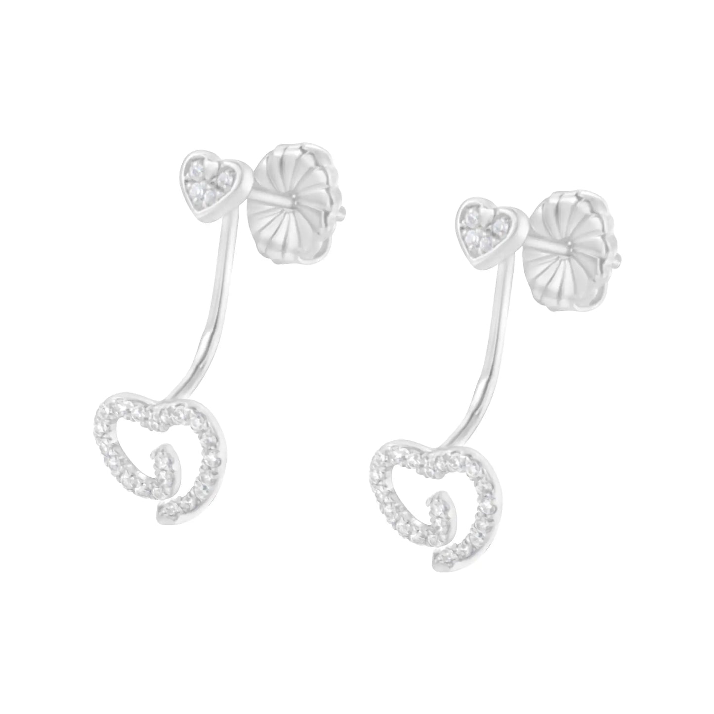 .925 Sterling Silver 1/4 Cttw Diamond Swirl Heart Front/Back Earrings (I-J Color, I2-I3 Clarity)