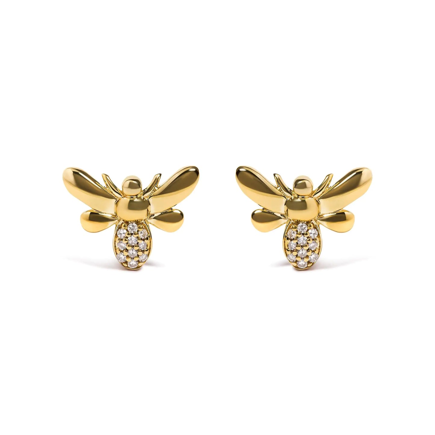 10K Yellow Gold Diamond Accented Bumble Bee Stud Earring (H-I Color, I1-I2 Clarity)