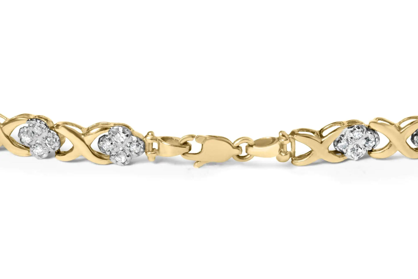 10K Yellow Gold 1.00 Cttw Diamond Cluster X Link Tennis Link 7.50" Bracelet  (I-J Color, I2-I3 Clarity)