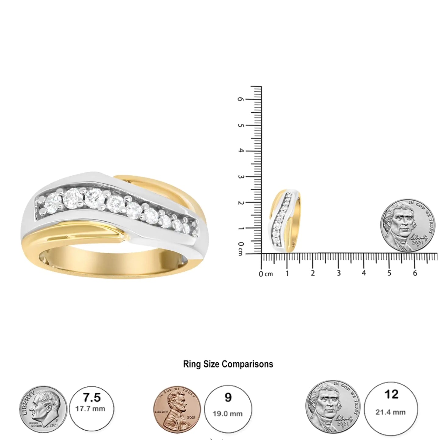 14K Yellow and White Gold 1/2 Cttw Round-Cut Diamond Classic Gent's Band (H-I Color, I1 Clarity) - Size 10