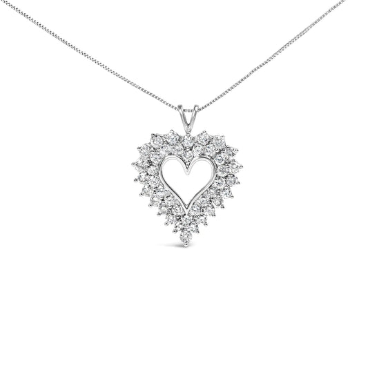 925 Sterling Silver 4.0 Cttw Diamond Two Row Open Heart 18" Pendant Necklace (I-J Color, I2-I3 Clarity)