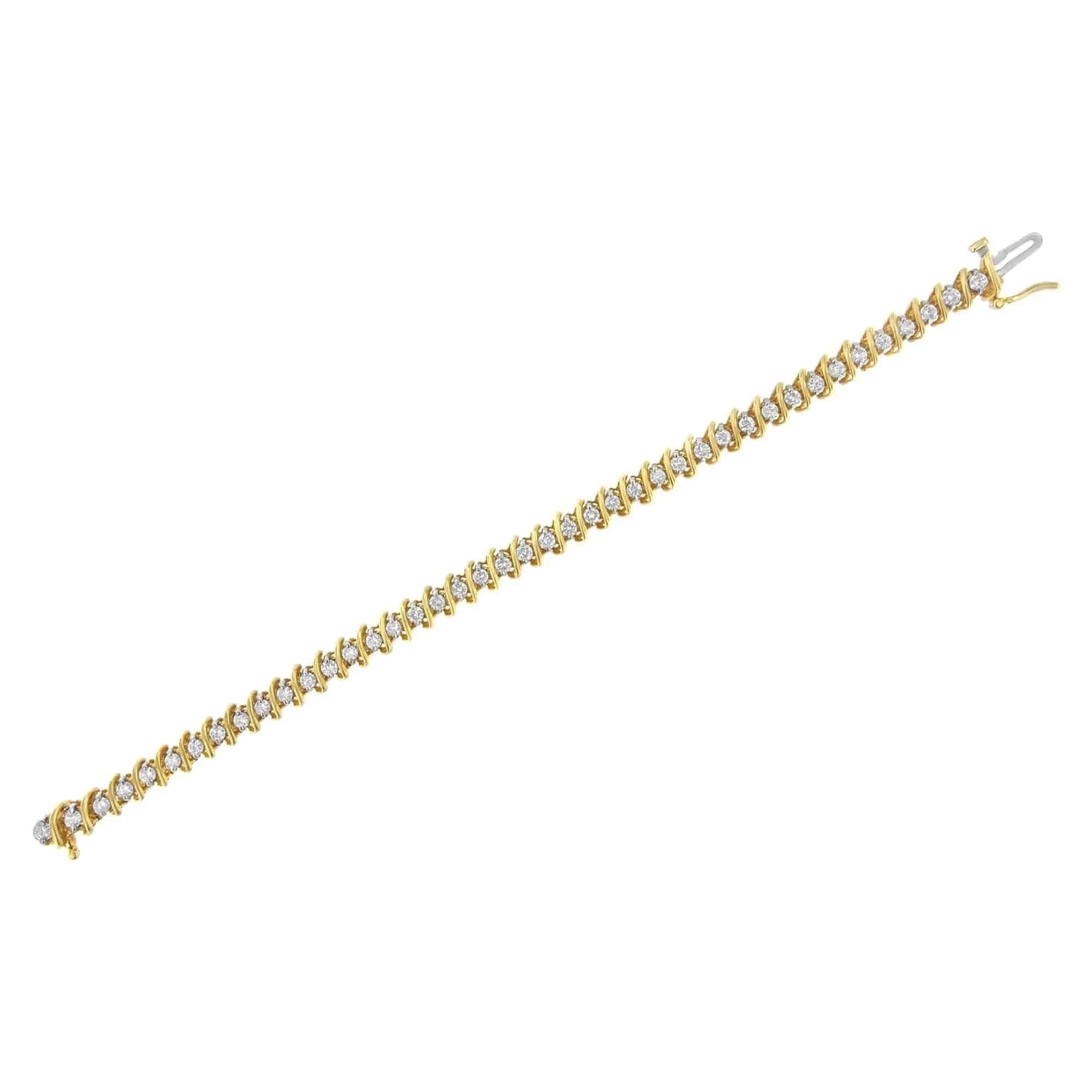 14KT Yellow Gold Diamond S-Link Tennis Bracelet (3 cttw, I-J Color, I1-I2 Clarity) - Carat&Crown