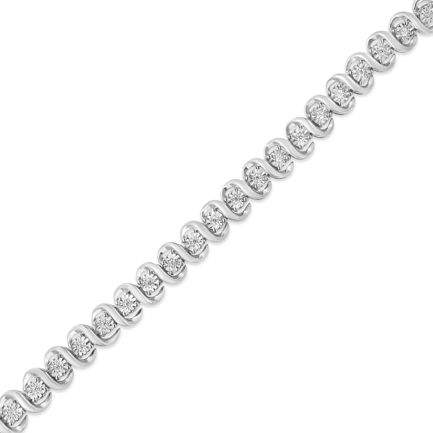 .925 Sterling Silver 1/3 Cttw Miracle-Set Diamond "S" Link Tennis Bracelet (I-J Color, I3 Clarity) - Size 7.25"