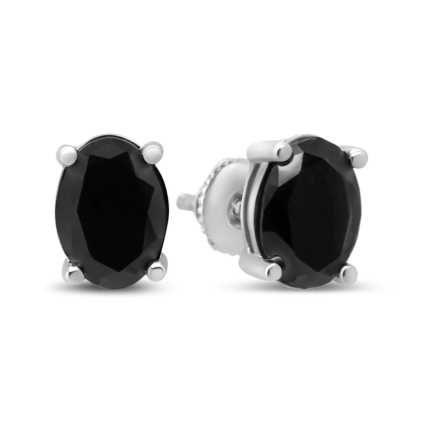 14K White Gold 1/2 Cttw Round Brilliant-Cut Black Diamond Classic 4-Prong Stud Earrings with Screw Backs (Fancy Color-Enhanced, I2-I3 Clarity)