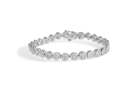 14K White Gold 2.00 Cttw Diamond Halo Link Tennis Bracelet (H-I Color, I1-I2 Clarity) - 7" Inches