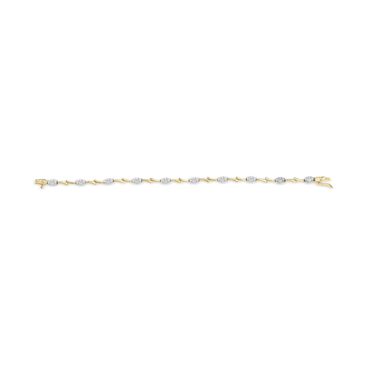 10K White and Yellow Gold 1.00 Cttw Diamond Oval Shaped Cluster Link  Bracelet (I-J Color, SI2-I1 Clarity) - 7" Inches