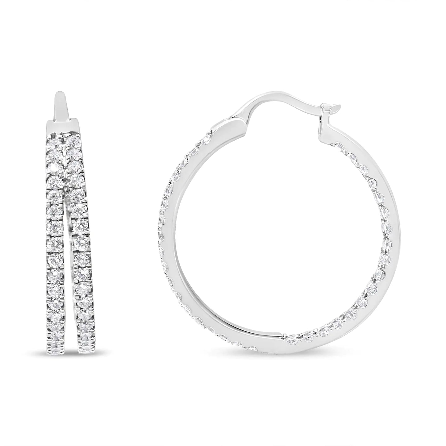 10K White Gold 1 1/2 Cttw Lab Grown Diamond Inside Out Double Row Split Criss Cross 3/4" Inch Hoop Earrings (G-H Color, SI1-SI2 Clarity)