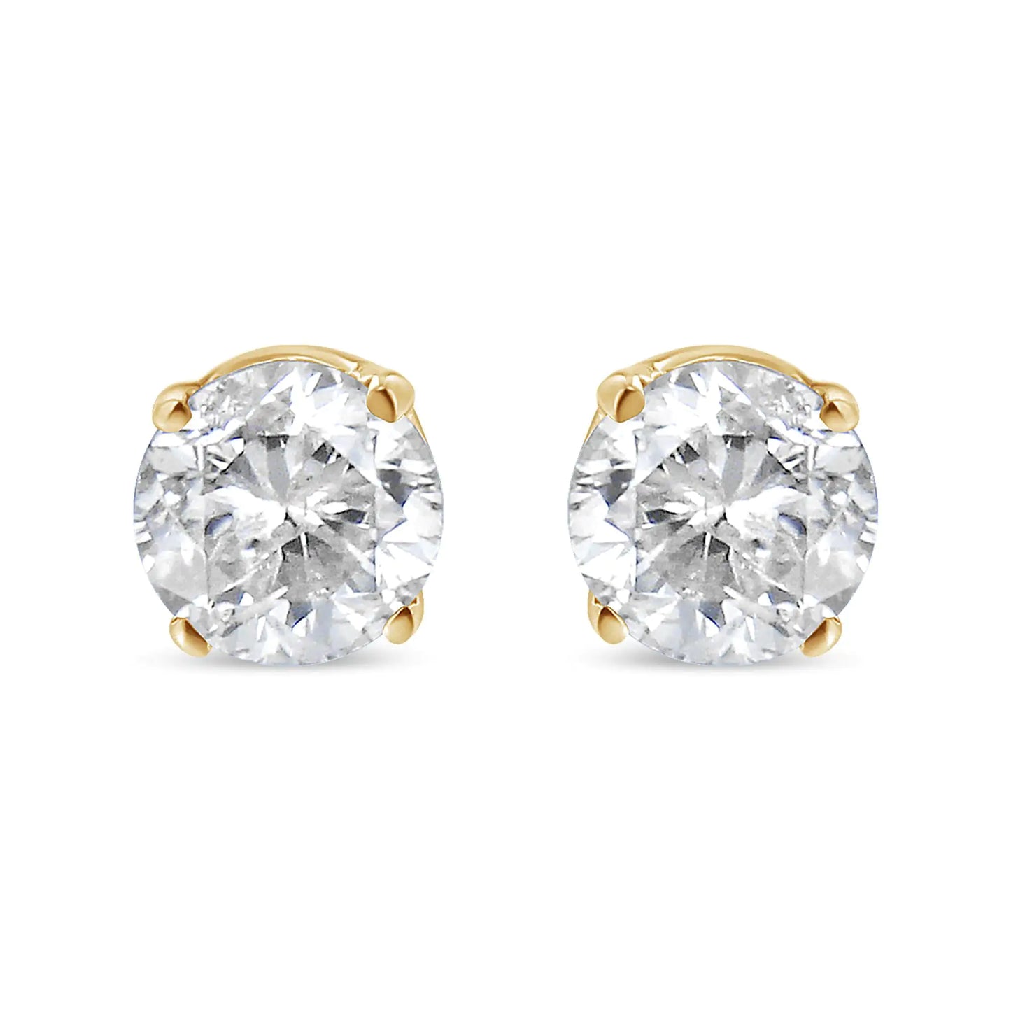 AGS Certified 14K Yellow Gold 1/2 cttw 4-Prong Set Brilliant Round-Cut Solitaire Diamond Push Back Stud Earrings (S-T Color, I1-I2 Clarity)