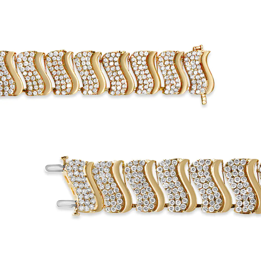 14K Gold 15.0 Cttw Diamond Chevron Wave 7.25" Inch Link Bracelet (J-K Color, I1-I2 Clarity)