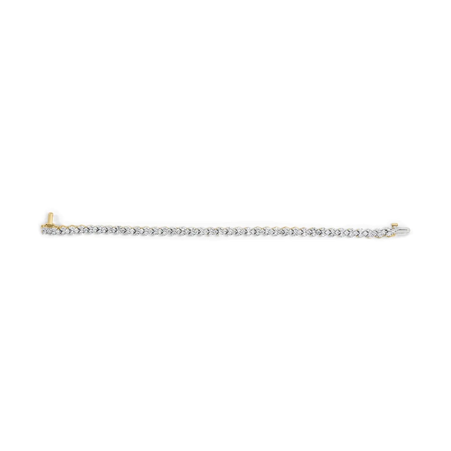 14k Yellow Gold 5.00 Cttw Diamond Three Stone Link Tennis Bracelet (I-J Color, SI2-I1 Clarity) - 7' Inches