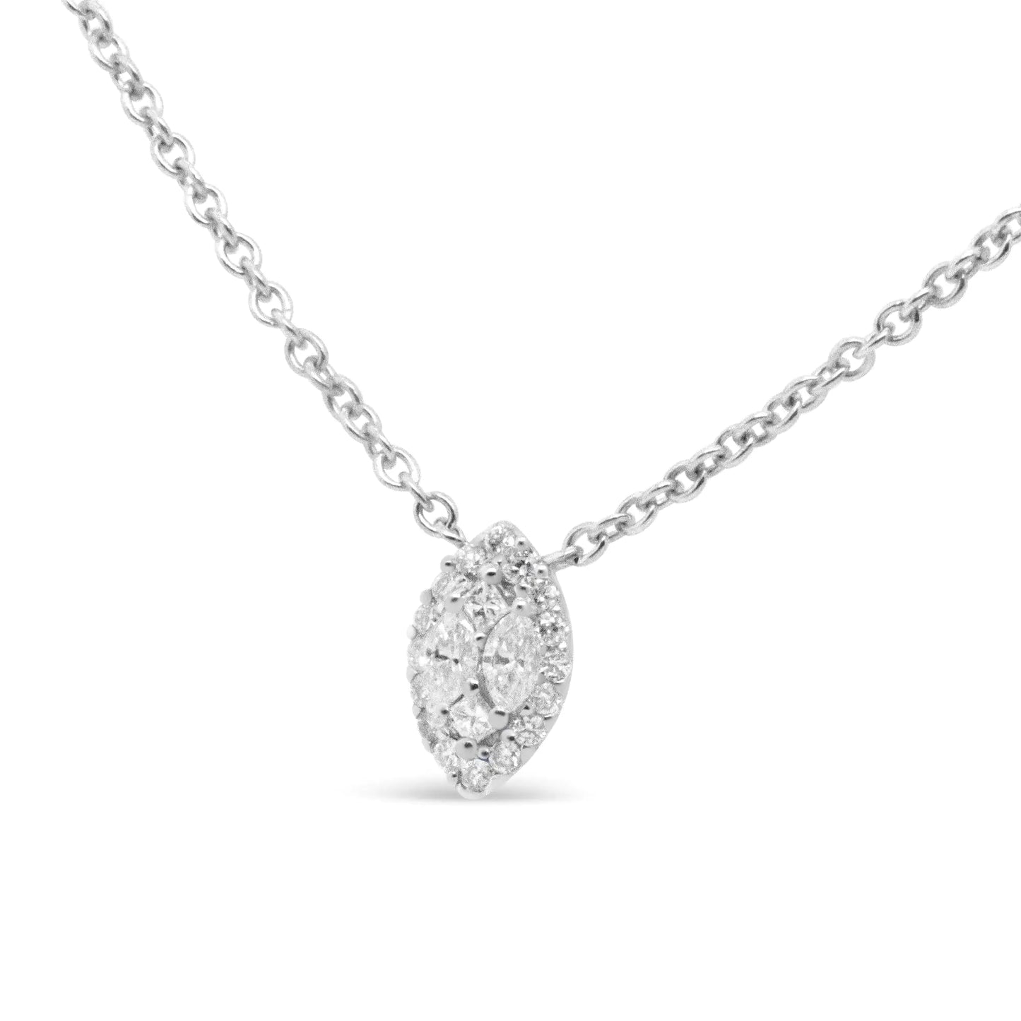 14K White Gold 1/3 Cttw Round Diamond Marquise Shaped Station Necklace - (H-I Color, SI1-SI2 Clarity) - 18"