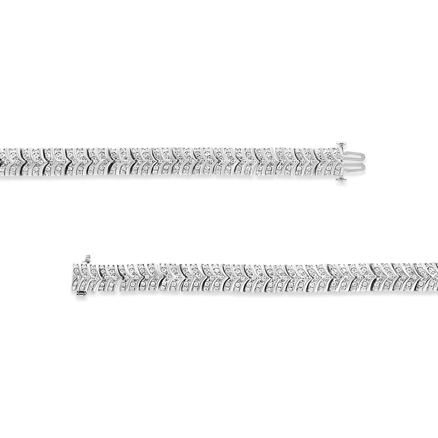 .925 Sterling Silver 3.00 Cttw Diamond Chevron Link Bracelet (I2-I3 Clarity, I-J Color) - Size 7.25"