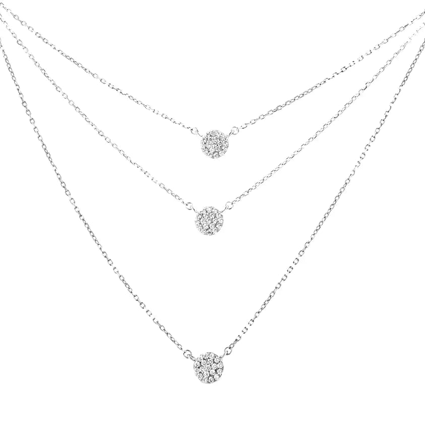 .925 Sterling Silver 1/2 Cttw Round Diamond Medallion Multi-Strand Tri Pendant 18" Necklace (H-I Color, I2-I3 Clarity)