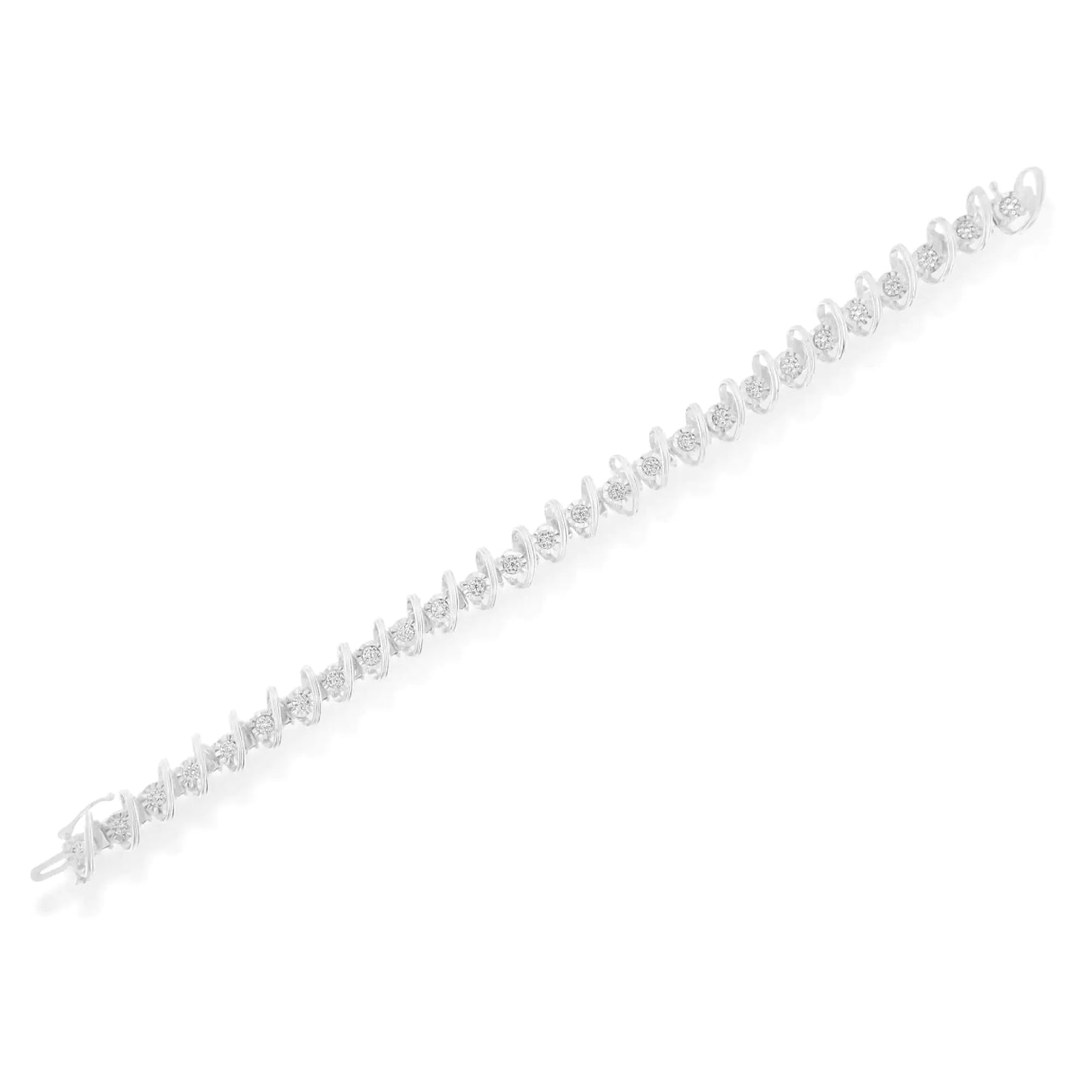 .925 Sterling Silver 3/4 Cttw Diamond  Illusion Plate Link Bracelet (I-J Color, I3 Clarity) - Size 7.25"