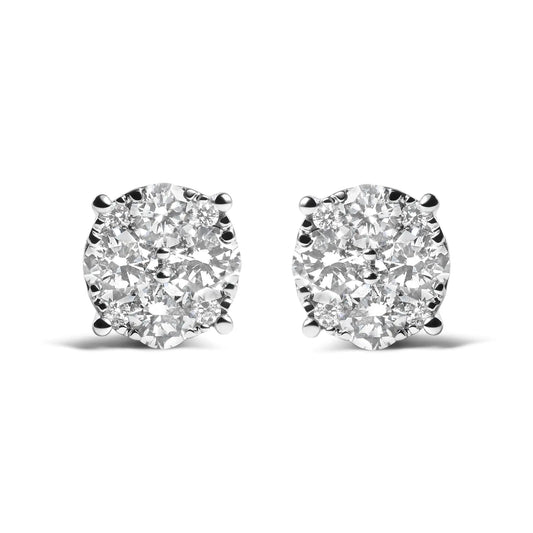 14K White Gold 2.00 Cttw Lab Grown Diamond Cluster Stud Earrings (G-H Color, VS1-VS2 Clarity)