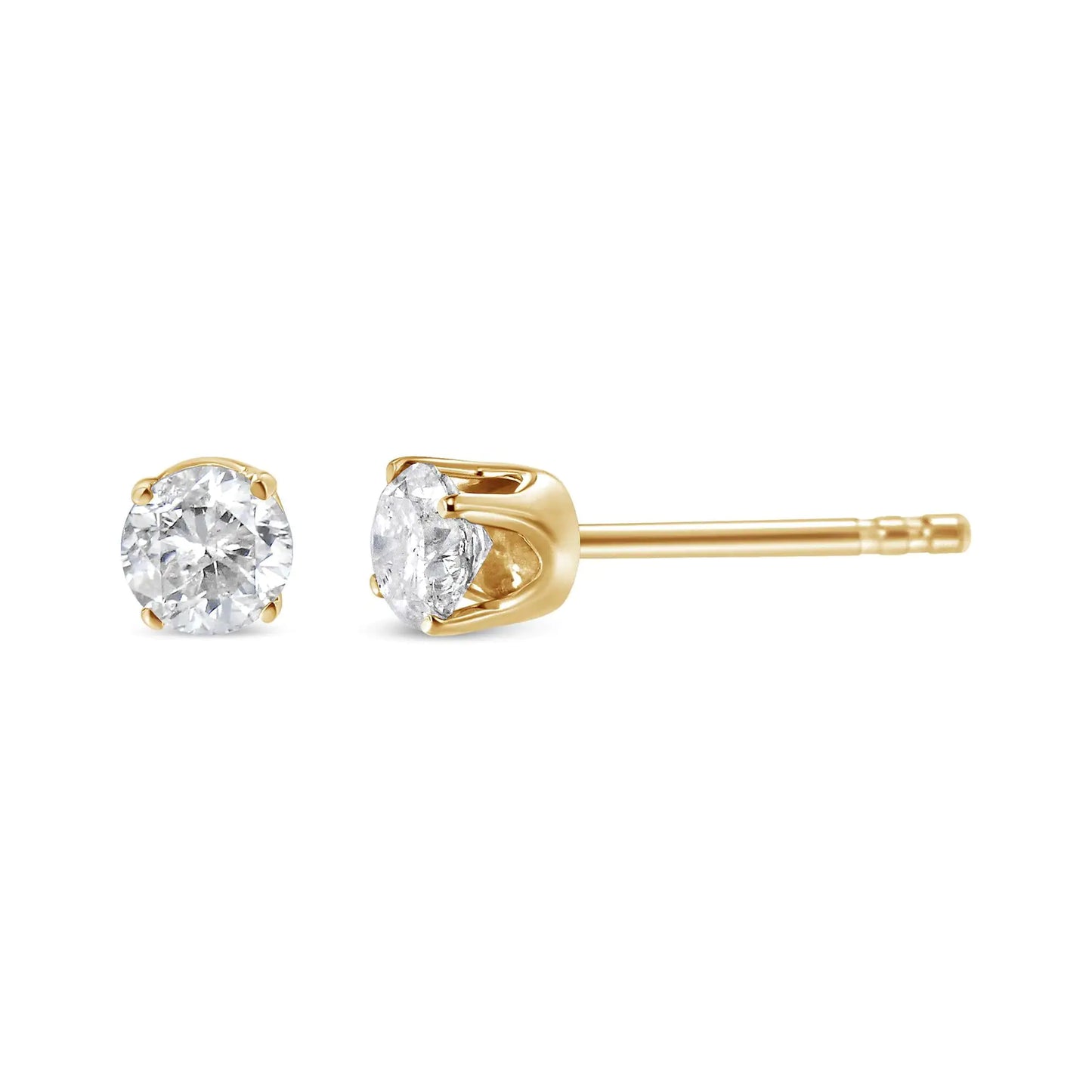 AGS Certified 14K Yellow Gold 1/2 Cttw 4 Prong Set Brilliant Round-Cut Solitaire Diamond Push Back Stud Earrings (O-P, Color, SI2-I1 Clarity)