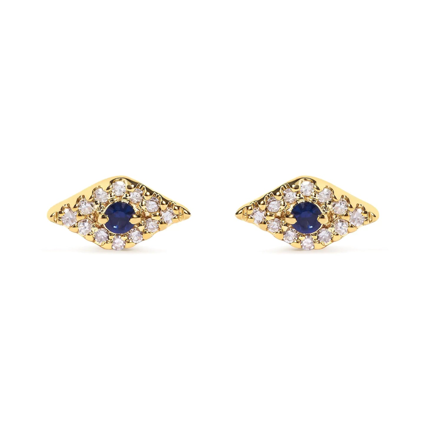 10K Yellow Gold Blue Sapphire and Diamond Accent Evil Eye Stud Earring (H-I Color, I1-I2 Clarity)