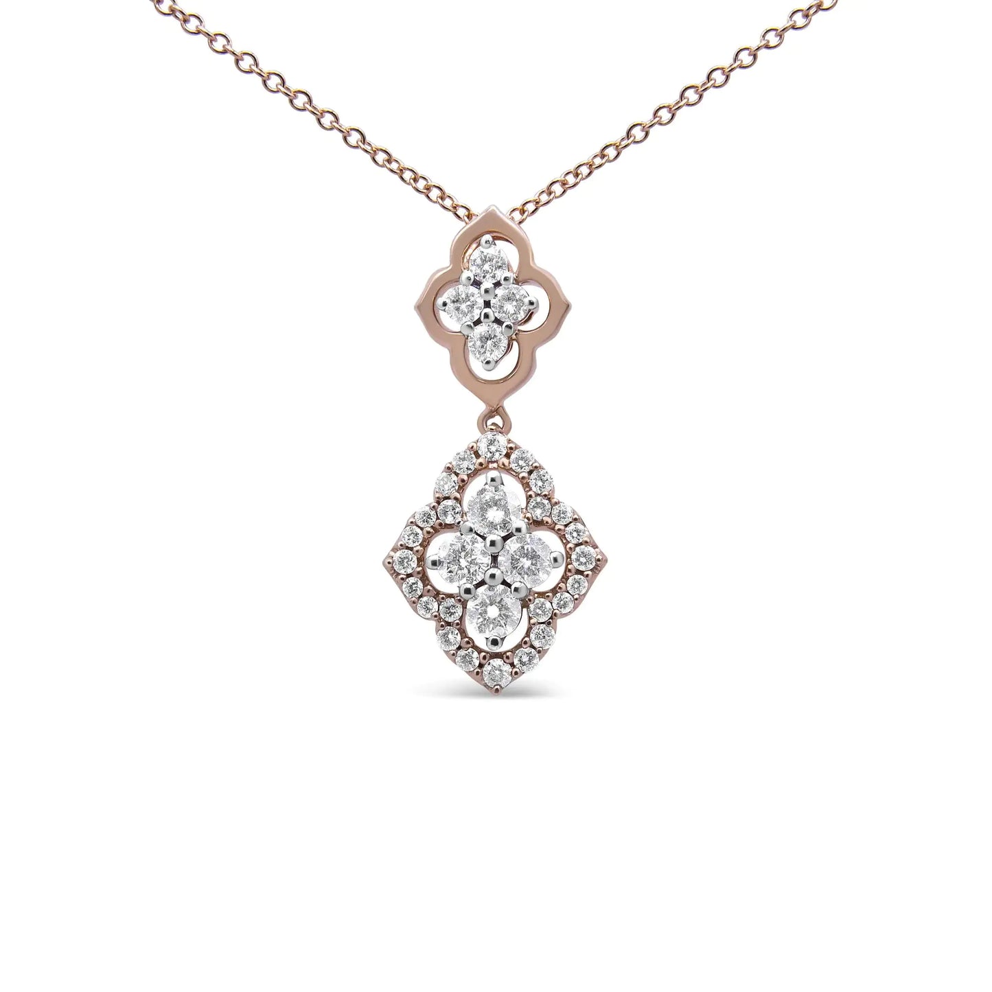 14K Rose Gold 3/4 Cttw Round Diamond Double Quatrefoil Pendant 18" Necklace (H-I Color, I1-I2 Clarity)