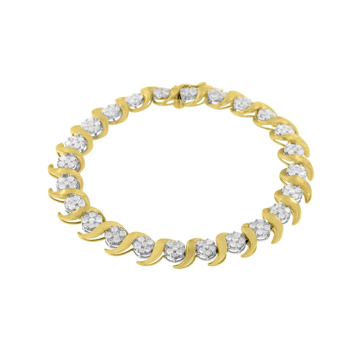 10K Yellow Gold 4.00 Cttw Round-Cut Diamond Floral Link 7.5" Bracelet (H-I Color, I2-I3 Clarity)