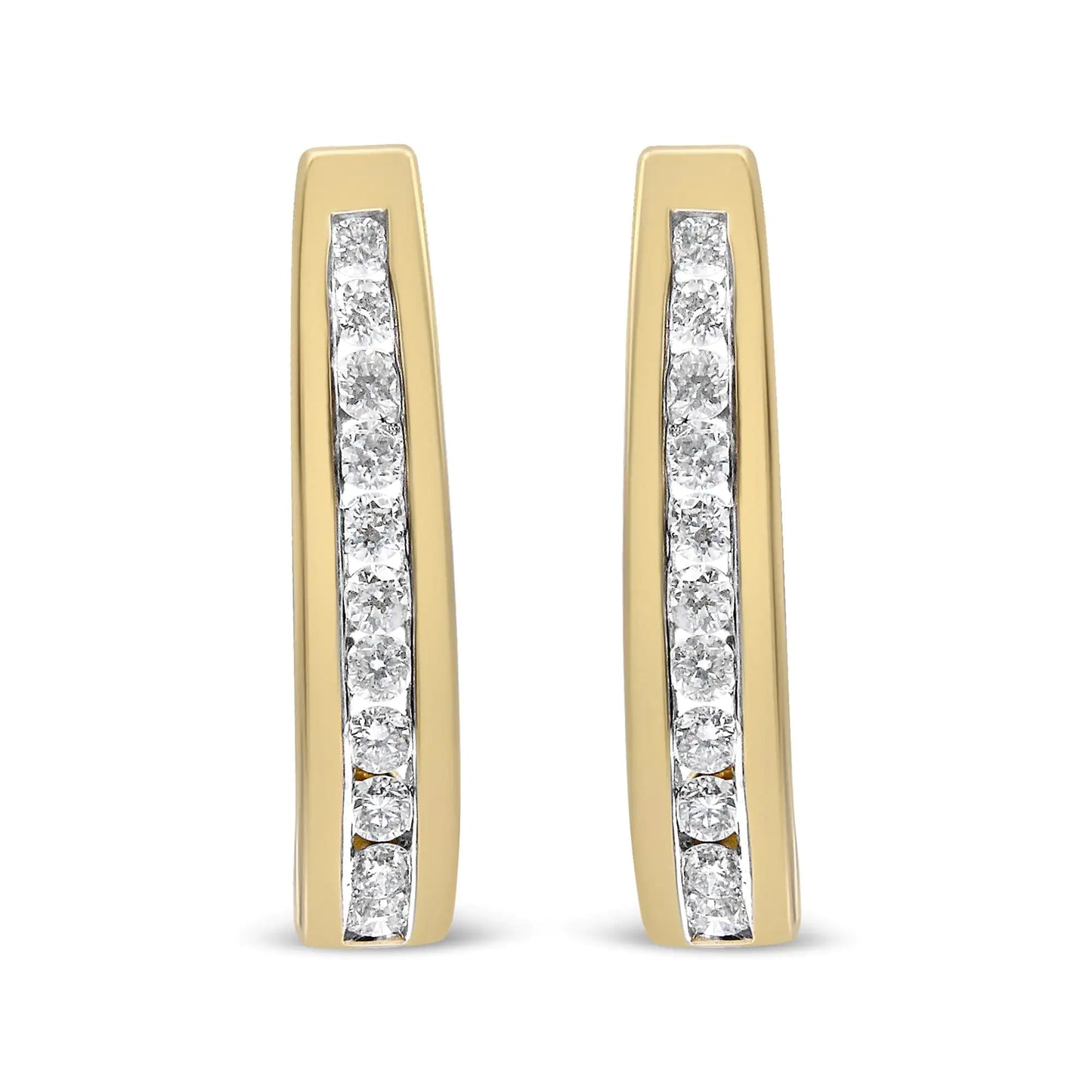 10K Yellow Gold 1/2 Cttw Channel Set Lab Grown Round Diamond J-Hoop Earrings (G-H Color, I1-I2 Clarity)