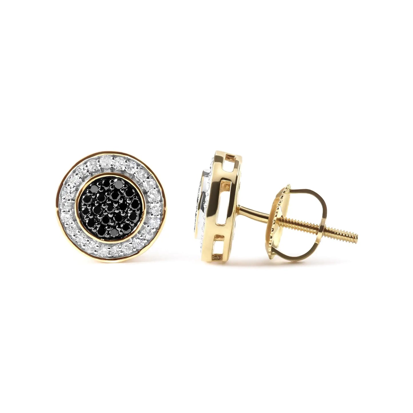 Men's 10K Yellow Gold 1/3 Cttw White and Black Treated Diamond Earring (Black / I-J Color, I2-I3 Clarity)