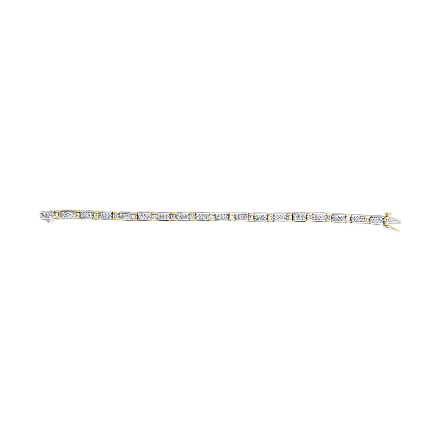 14k Two-Tone 2.00 Cttw Round-Cut and Baguette-Cut Diamond Bar Link 7" Bracelet (I-J Color, SI2-I1 Clarity)