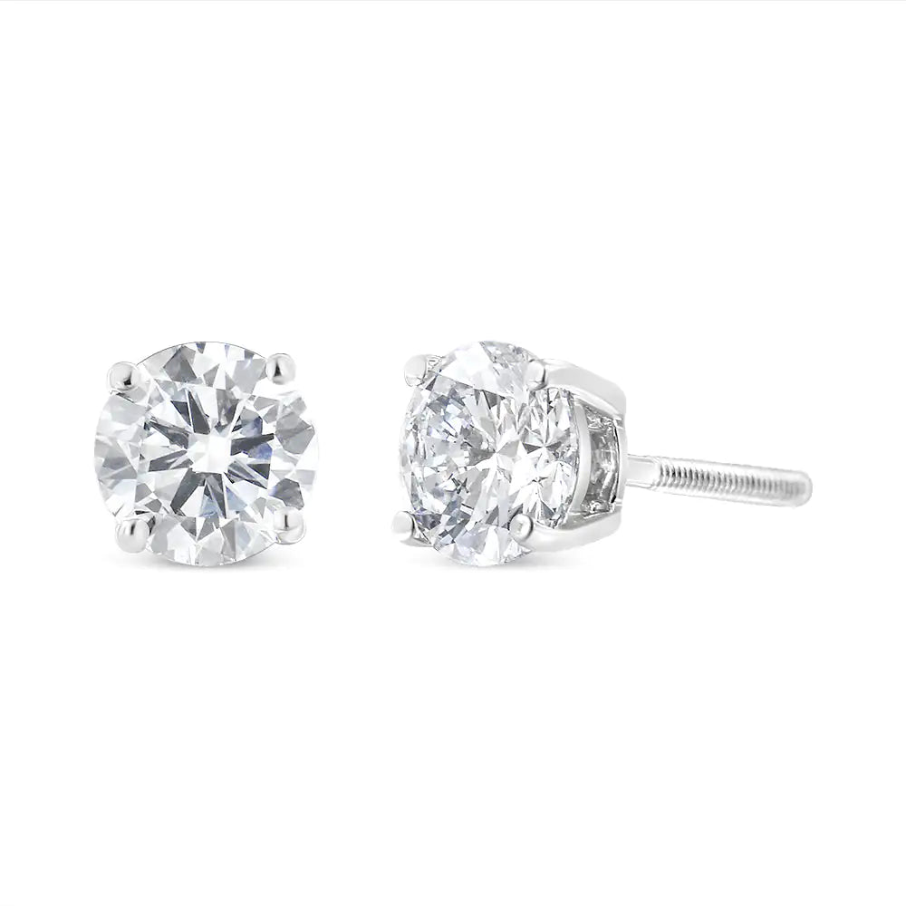 IGI Certified 14K White Gold 1.0 Cttw Solitaire Round Cut Diamond Stud Earrings (G-H Color, I1-I2 Clarity)