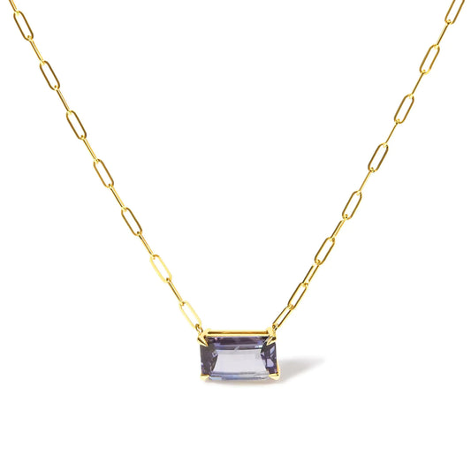 14K Yellow Gold Natural 2 7/8 Cttw Pixel Cut Emerald Bicolor Tanzanite Pendant Necklace with Paperclip Chain - 18 Inches