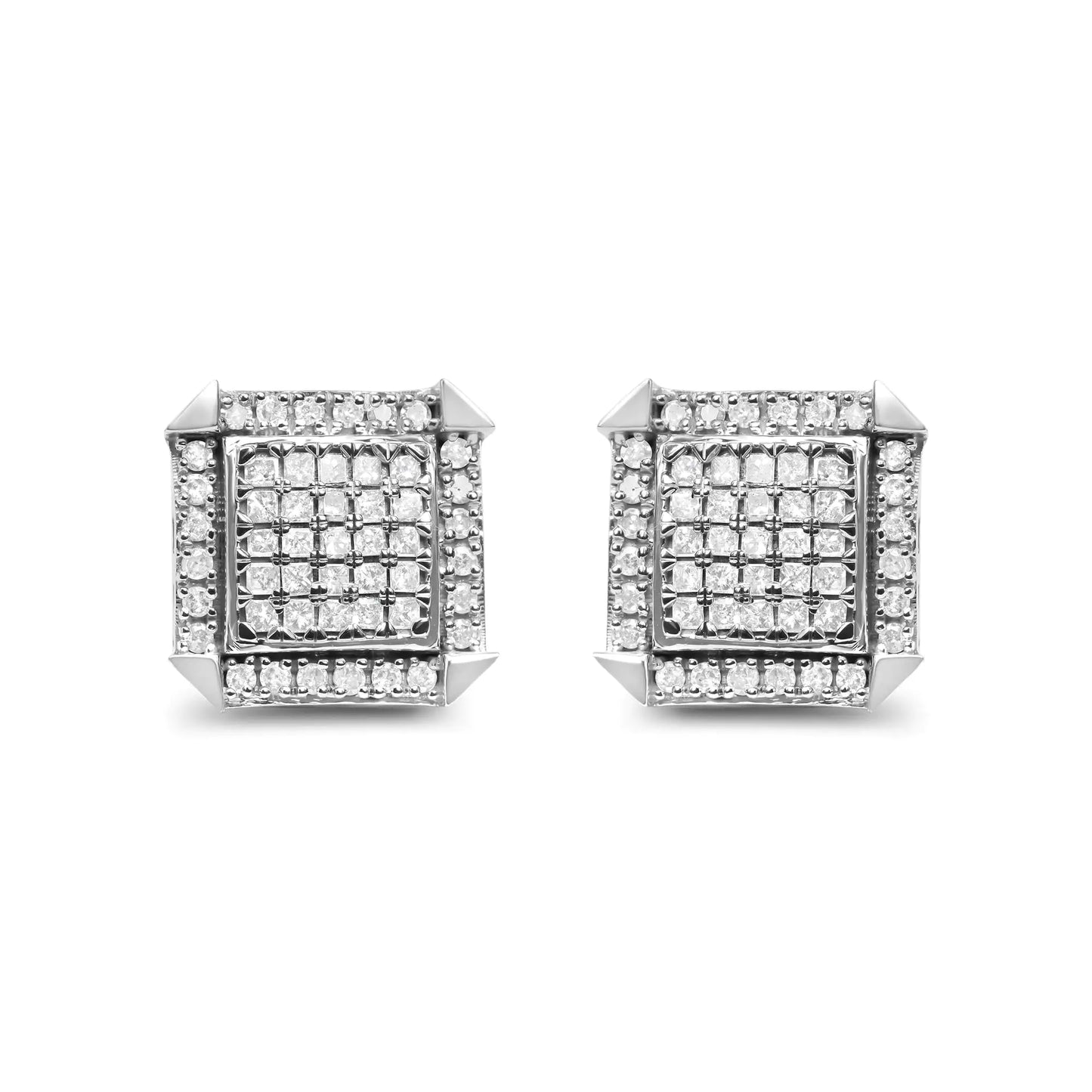 10K White Gold 1.0 Cttw Diamond  Composite with Halo Stud Earrings (H-I Color, I1-I2 Clarity)