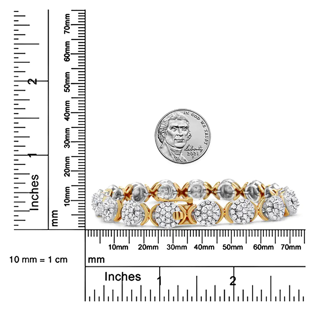 10k Yellow Gold Plated .925 Sterling Silver 5.00 Cttw Lab Grown Round Diamond Cluster Tennis Link Bracelet (G-H Color, VS1-VS2 Clarity) - 7.25"