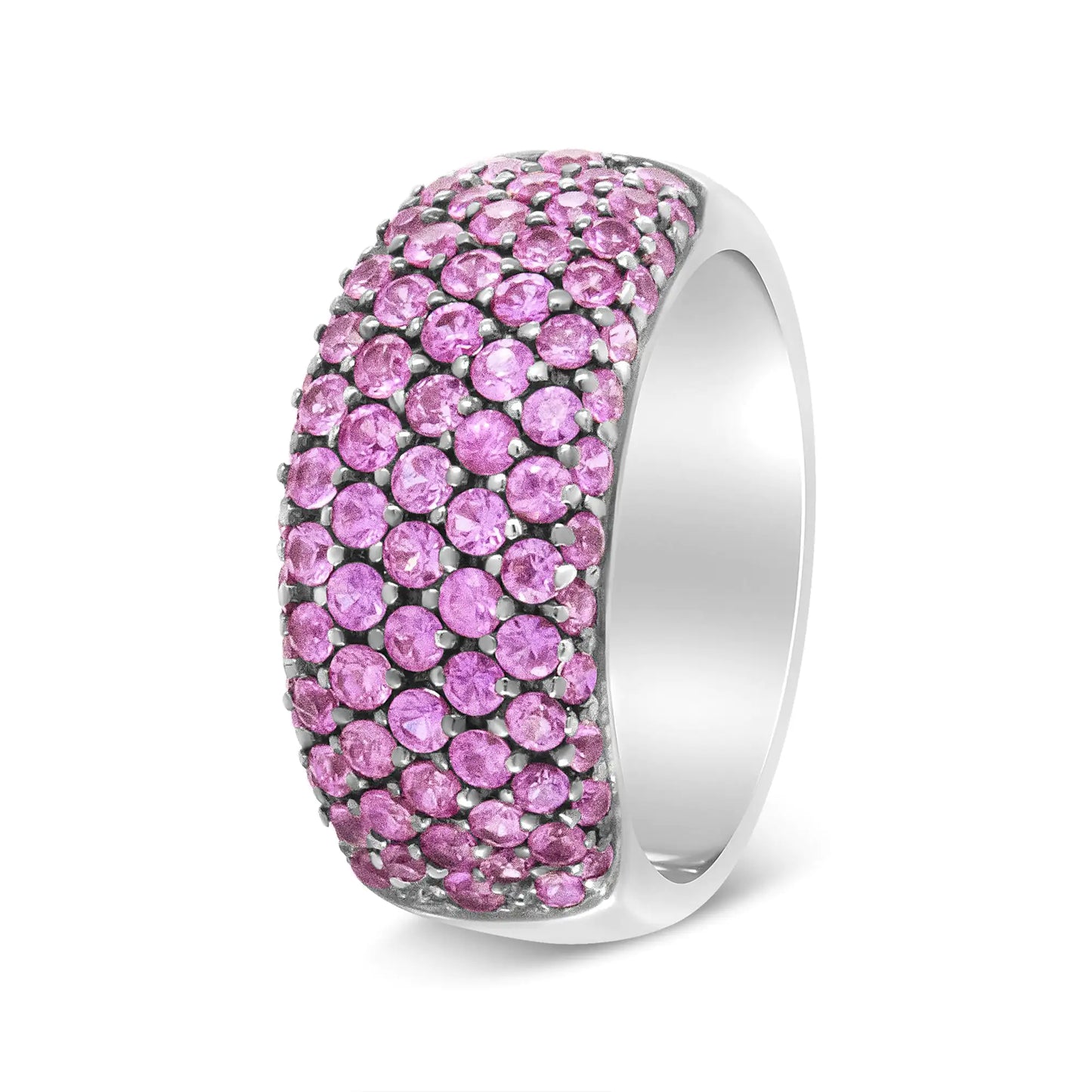 18K White Gold and Black Rhodium Multi Row Pink Sapphire Classic Band Ring