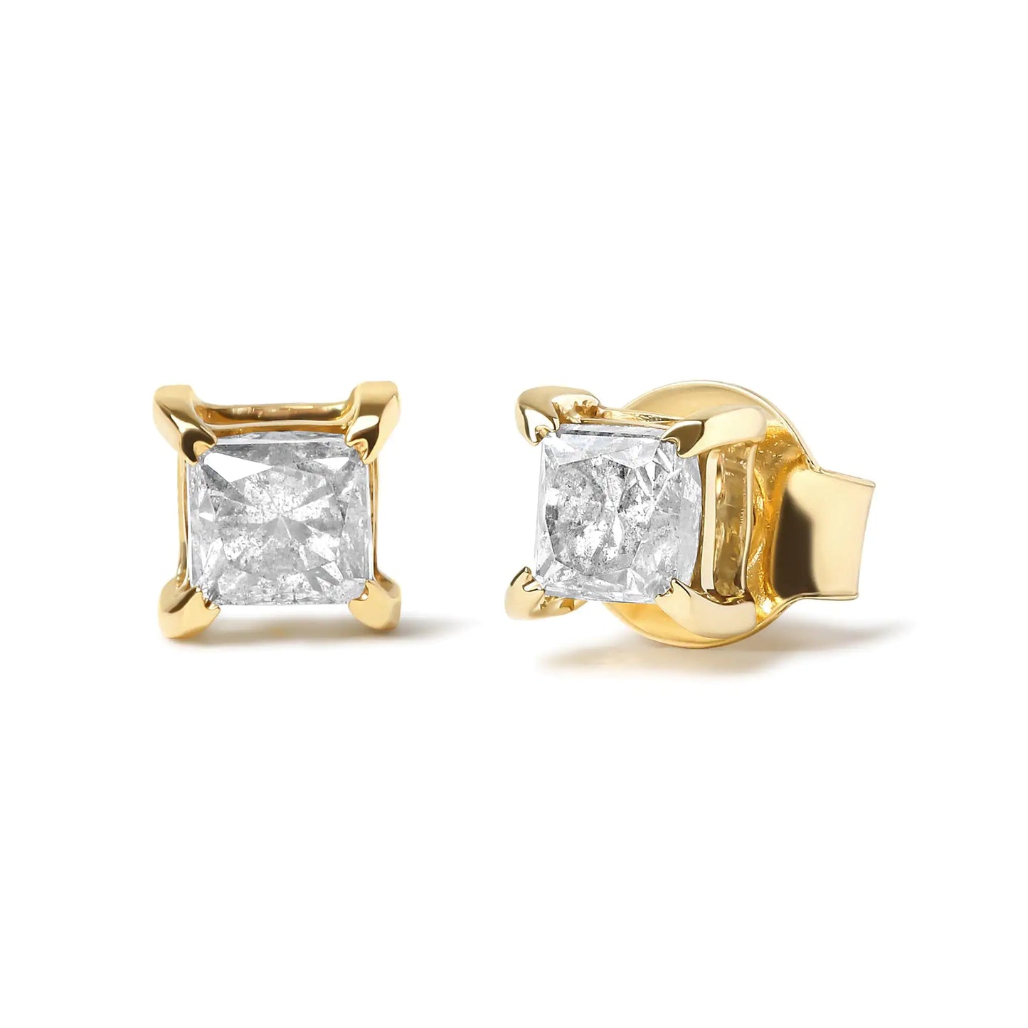 10K Yellow Gold 5/8 Cttw Princess Cut Diamond 4-Prong Solitaire Stud Earrings (J-K Color, I2-I3 Clarity)