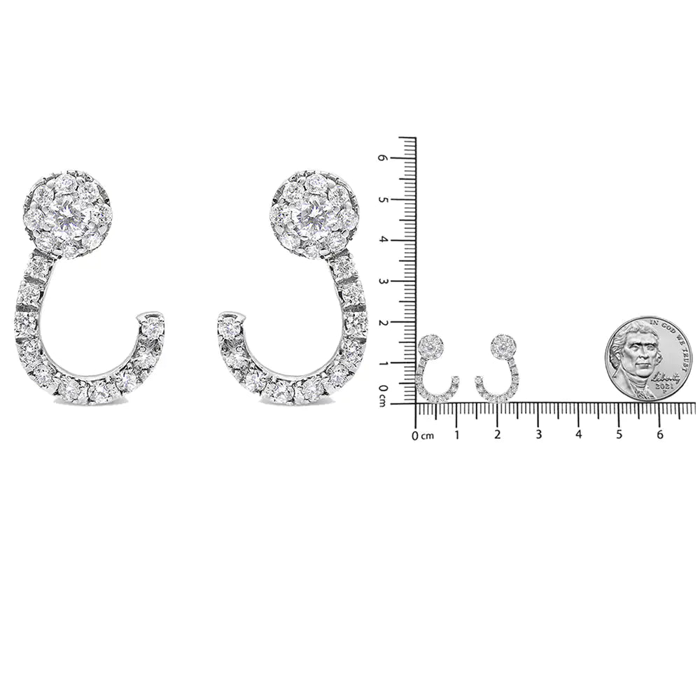 14K White Gold 1.00 Cttw Round-Cut Diamond Curved Cluster Drop Stud Earrings (G-H Color, SI1-SI2 Clarity)