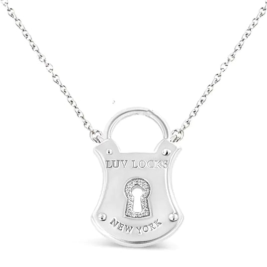 .925 Sterling Silver 1/10 Cttw Diamond Lock Pendant 18" Necklace (H-I Color, I1-I2 Clarity)