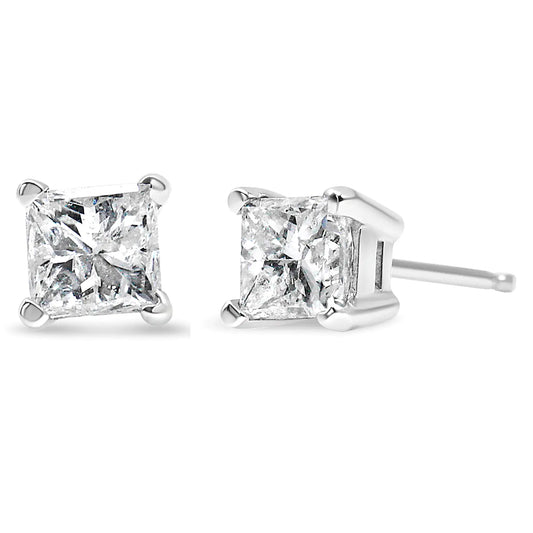 14K White Gold 3/8 Cttw Lab Grown Princess-Cut Diamond 4-Prong Solitaire Stud Earrings (VS1-VS2 Clarity, F-G Color)