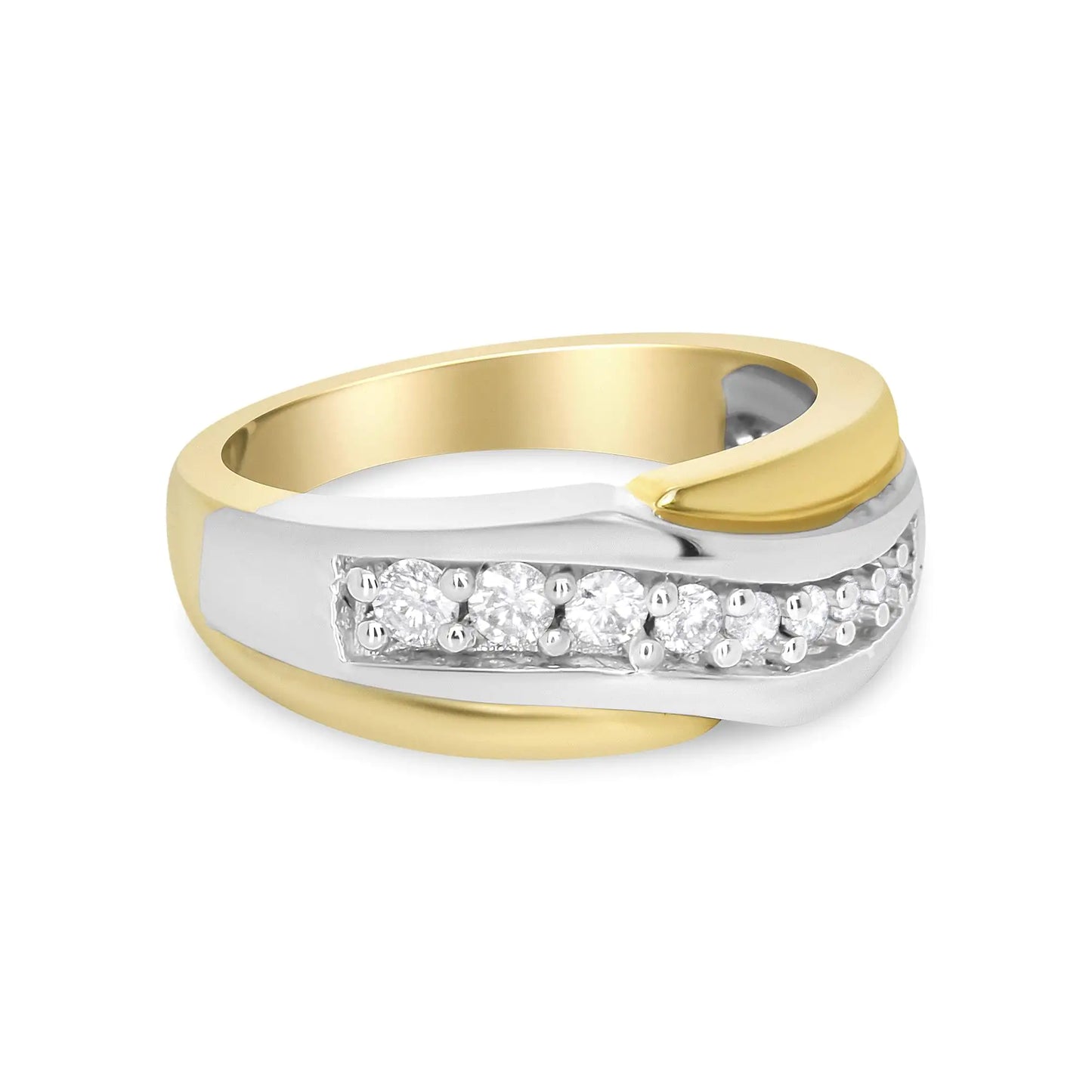 14K Yellow and White Gold 1/2 Cttw Round-Cut Diamond Classic Gent's Band (H-I Color, I1 Clarity) - Size 10