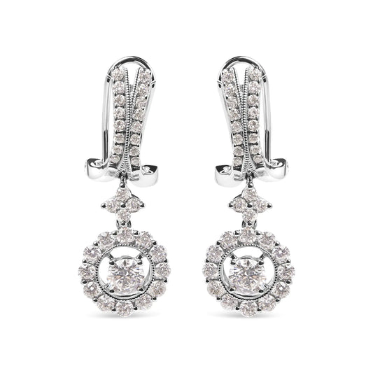 14K White Gold 1 7/8 Cttw Diamond Drop and Dangle Halo Earring with Omega Back (F-G Color, VS2-SI1)