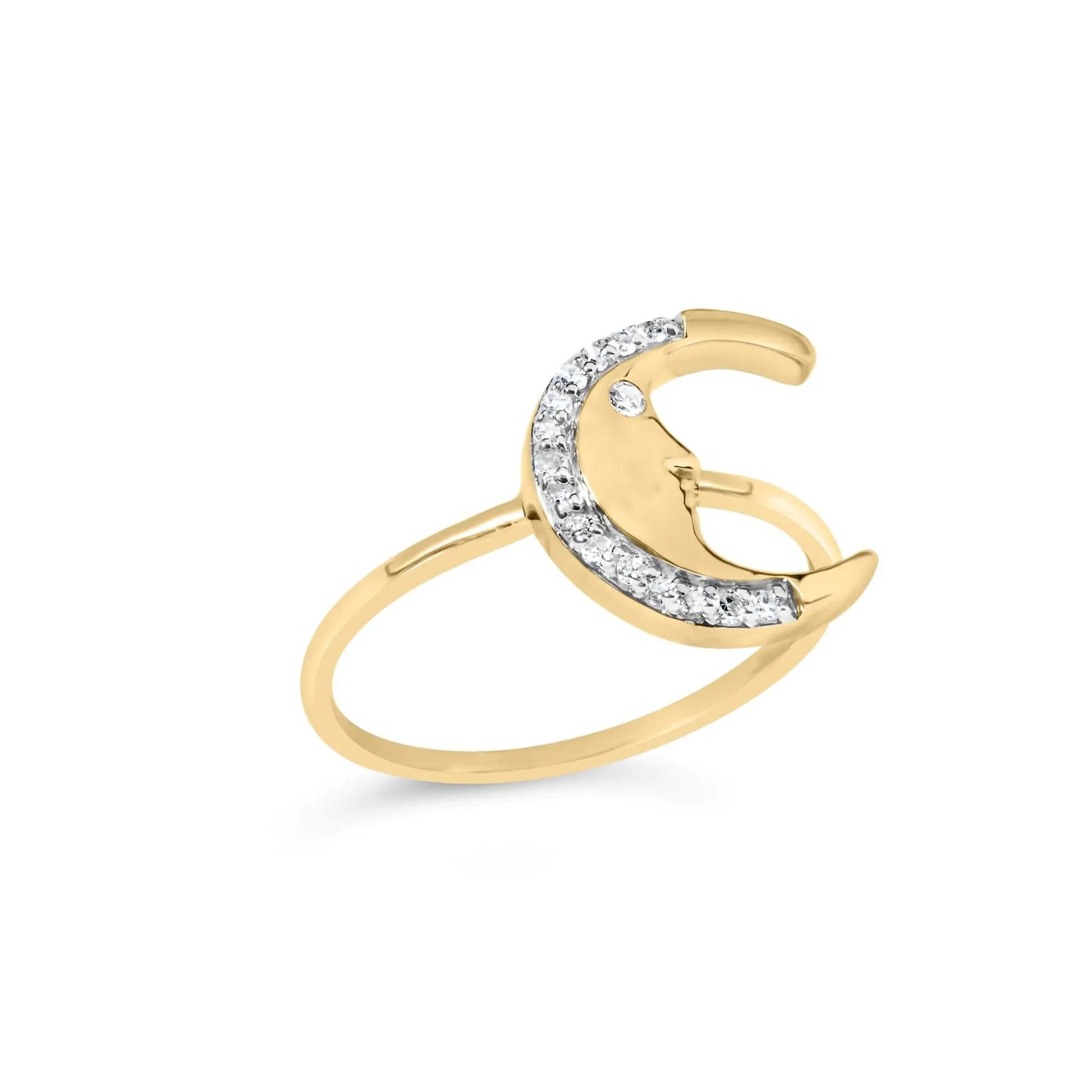 10K Yellow Gold 1/10 Cttw Diamond Crescent Moon Ring (I-J Color, I1-I2 Clarity)