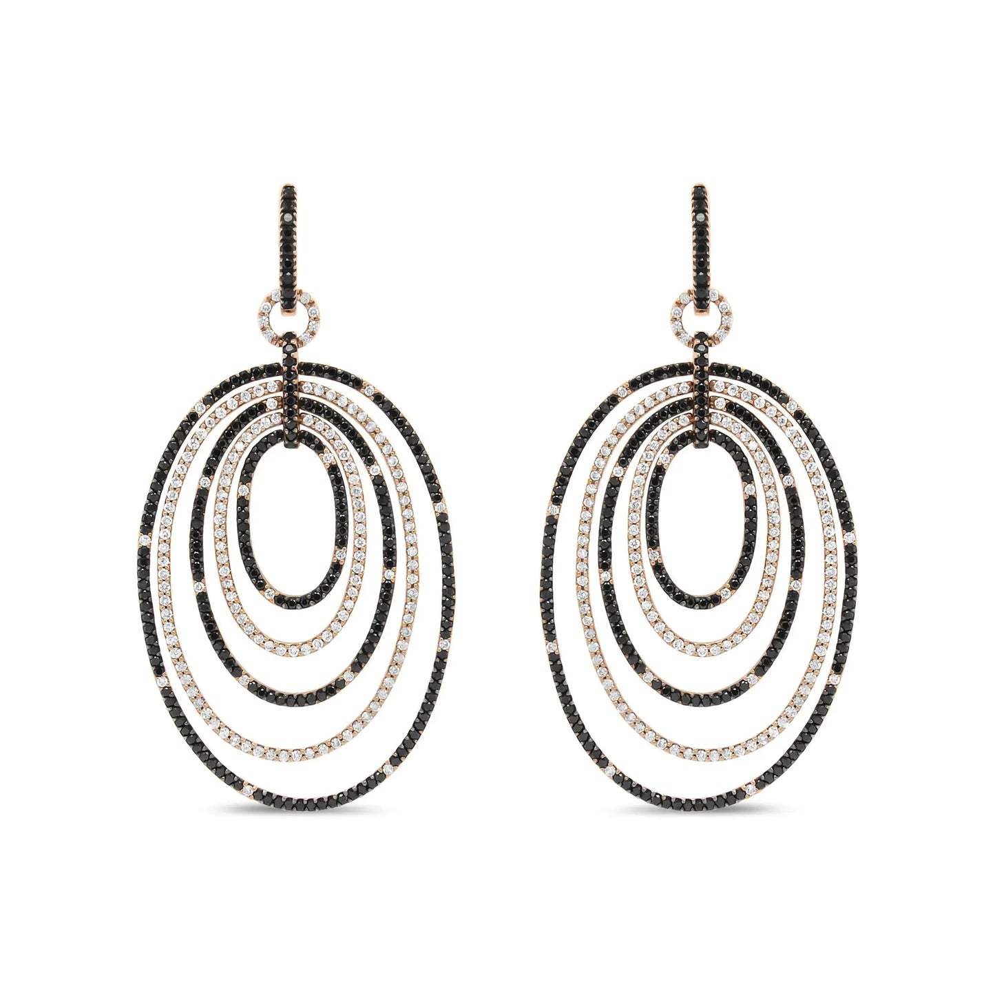 18K Rose Gold 5.00 Cttw Round Black and White Diamond Graduated Hoop Dangle Earrings (Black and F-G Color, VS1-VS2 Clarity)