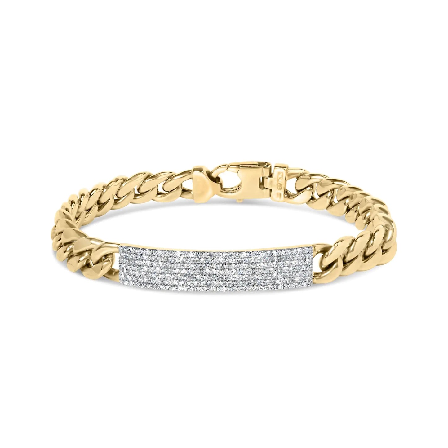 Men's 10K Yellow Gold 1 1/2 Cttw Diamond ID Cuban Bracelet (I-J Color, I2-I3 Clarity) - 8.5 Inches