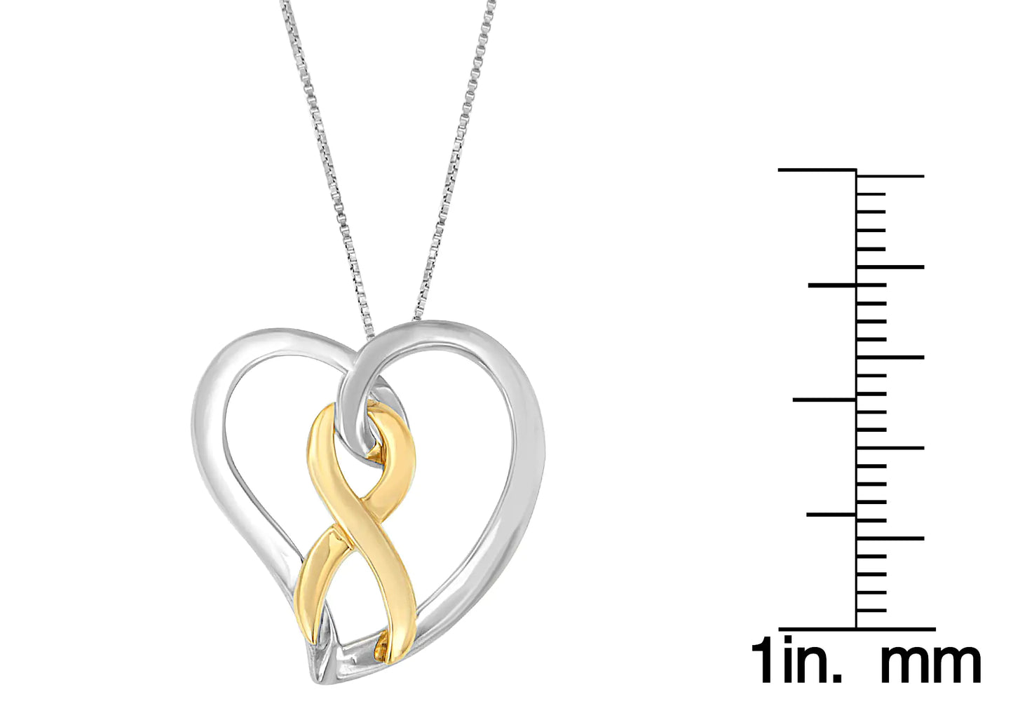 14K Gold and Silver Heart Bow Pendant Necklace